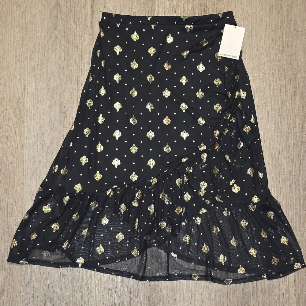 Chic Asymmetrical Black and Gold Women's Skirt